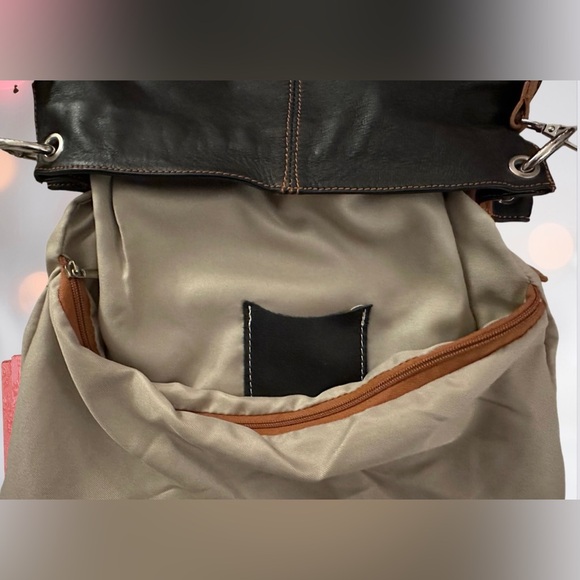 Vera Pelle Black & Chestnut Brown Italian Leather Crossbody Shoulder Bag - Picture 9 of 13